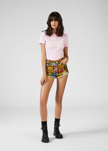 Versace Tropical Baroque Print Jeansshorts Dam - 891762MEP